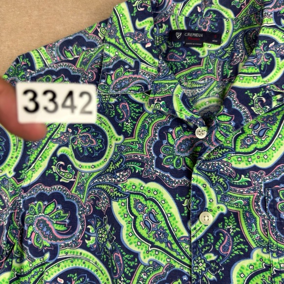 Cremieux Shirt Mens S Blue Green Paisley Linen Blend‎ Casual Button Front - Picture 10 of 11